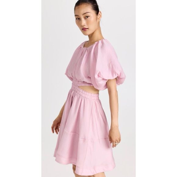 NWT o.p.t. One Pretty Thing Ida Dress Puff Sleeve Pink Wedding $159 Size Large - Picture 3 of 7